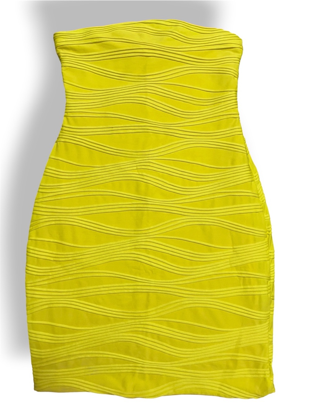 Hot Gal Neon Yellow Strapless Textured Bodycon